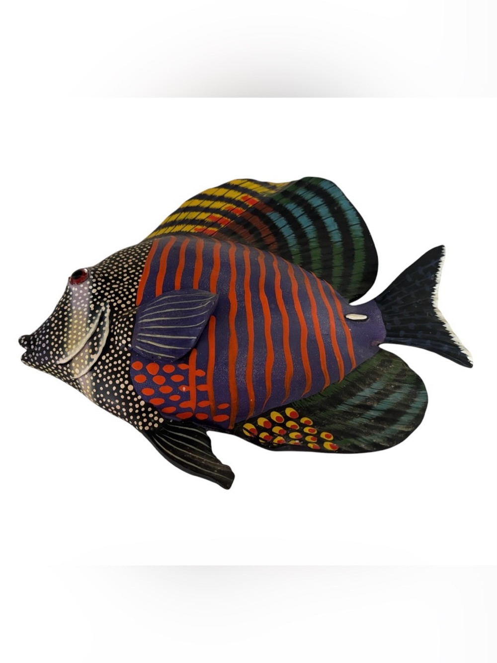 Colorful Hand-Painted Tropical Fish Wall Decor - Orange, Blue & Green